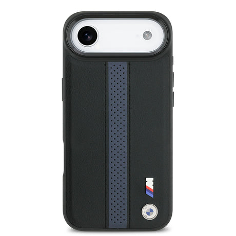 Apple iPhone 17 Air Kılıf BMW Orjinal Lisanslı M-safe Şarj Özellikli Deri Arka Yüzey Metal Logolu Delikli Şerit Tasarımlı Kapak