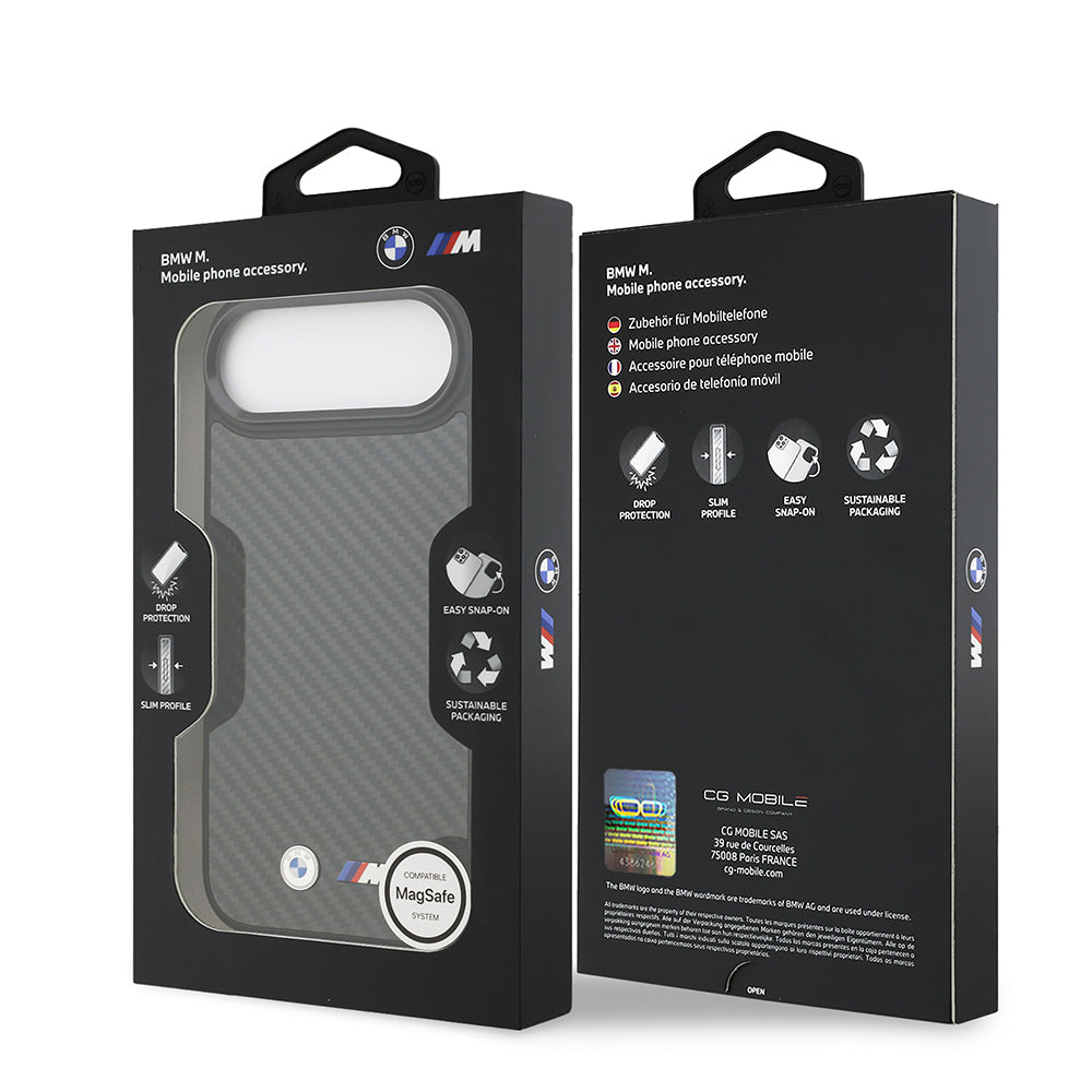 Apple iPhone 17 Air Kılıf BMW Orjinal Lisanslı M-safe Şarj Özellikli Karbon Fiber Metal Logolu Kevlar Kapak