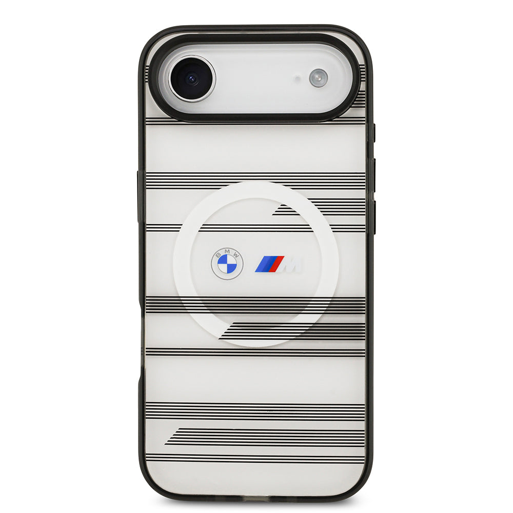 Apple iPhone 17 Air Kılıf BMW Orjinal Lisanslı M-safe Şarj Özellikli Metal Kamera Butonlu Yatay Şeritli M Dizayn Kapak