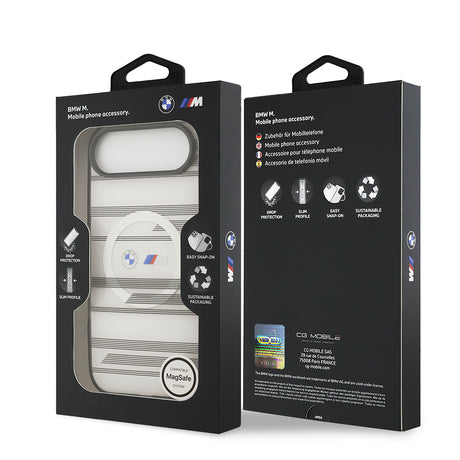 Apple iPhone 17 Air Kılıf BMW Orjinal Lisanslı M-safe Şarj Özellikli Metal Kamera Butonlu Yatay Şeritli M Dizayn Kapak