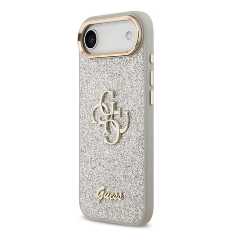 Apple iPhone 17 Air Kılıf Guess Orjinal Lisanslı 4G Büyük Metal Kamera Çerçeveli ve Logolu Glitter Kapak
