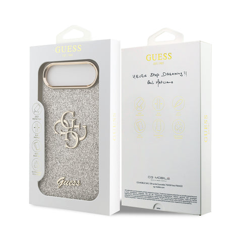 Apple iPhone 17 Air Kılıf Guess Orjinal Lisanslı 4G Büyük Metal Kamera Çerçeveli ve Logolu Glitter Kapak