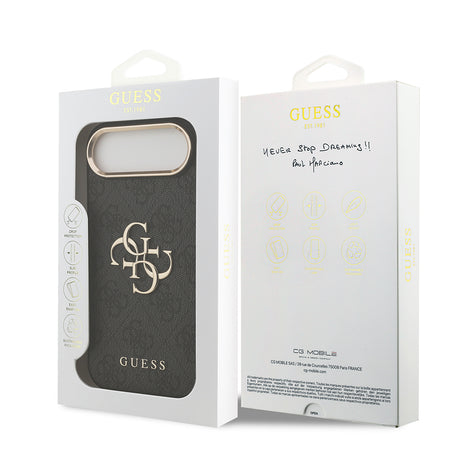 Apple iPhone 17 Air Kılıf Guess Orjinal Lisanslı Gold Metal Kamera Çerçeveli 4G Desenli Metal Büyük 4G ve Yazı Logolu Kapak