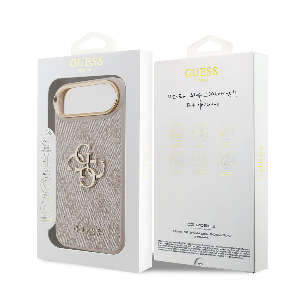 Apple iPhone 17 Air Kılıf Guess Orjinal Lisanslı Gold Metal Kamera Çerçeveli 4G Desenli Metal Büyük 4G ve Yazı Logolu Kapak