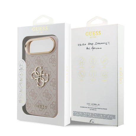 Apple iPhone 17 Air Kılıf Guess Orjinal Lisanslı Gold Metal Kamera Çerçeveli 4G Desenli Metal Büyük 4G ve Yazı Logolu Kapak