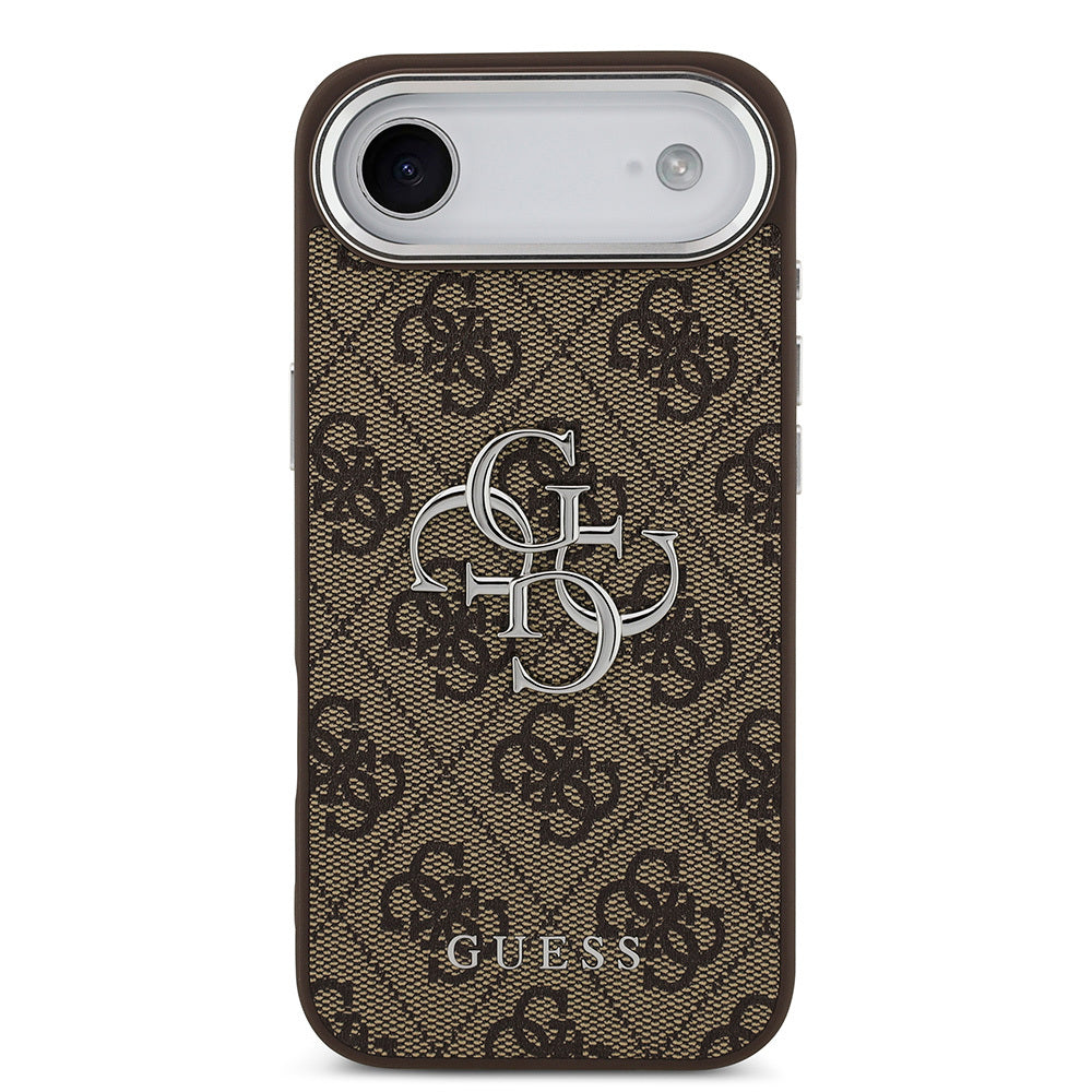 Apple iPhone 17 Air Kılıf Guess Orjinal Lisanslı Gümüş Metal Kamera Çerçeveli 4G Desenli Metal Büyük 4G ve Yazı Logolu Kapak