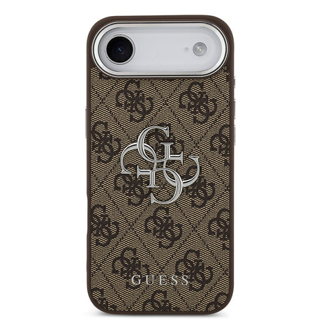 Apple iPhone 17 Air Kılıf Guess Orjinal Lisanslı Gümüş Metal Kamera Çerçeveli 4G Desenli Metal Büyük 4G ve Yazı Logolu Kapak