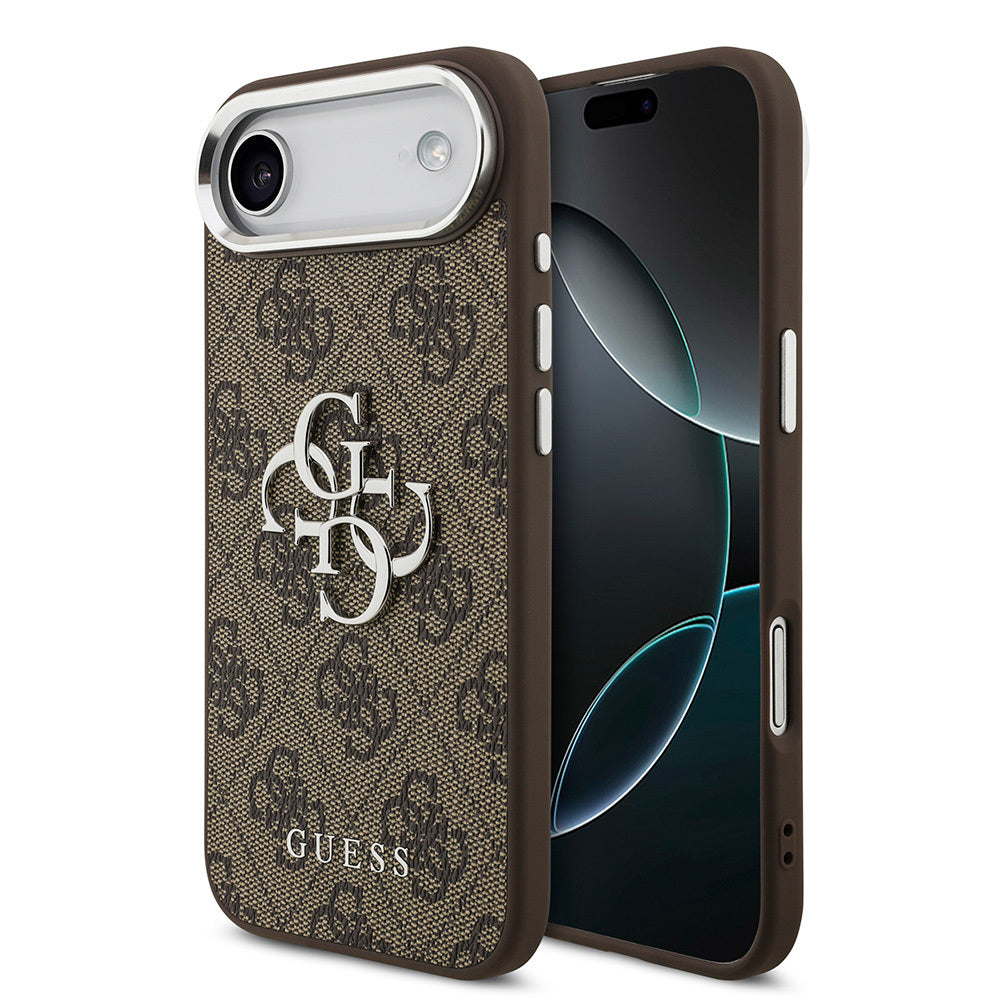 Apple iPhone 17 Air Kılıf Guess Orjinal Lisanslı Gümüş Metal Kamera Çerçeveli 4G Desenli Metal Büyük 4G ve Yazı Logolu Kapak