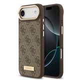 Apple iPhone 17 Air Kılıf Guess Orjinal Lisanslı M-safe Şarj Özellikli 4G Desenli PU Metal Plaka Klasik Logolu Kapak