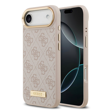 Apple iPhone 17 Air Kılıf Guess Orjinal Lisanslı M-safe Şarj Özellikli 4G Desenli PU Metal Plaka Klasik Logolu Kapak