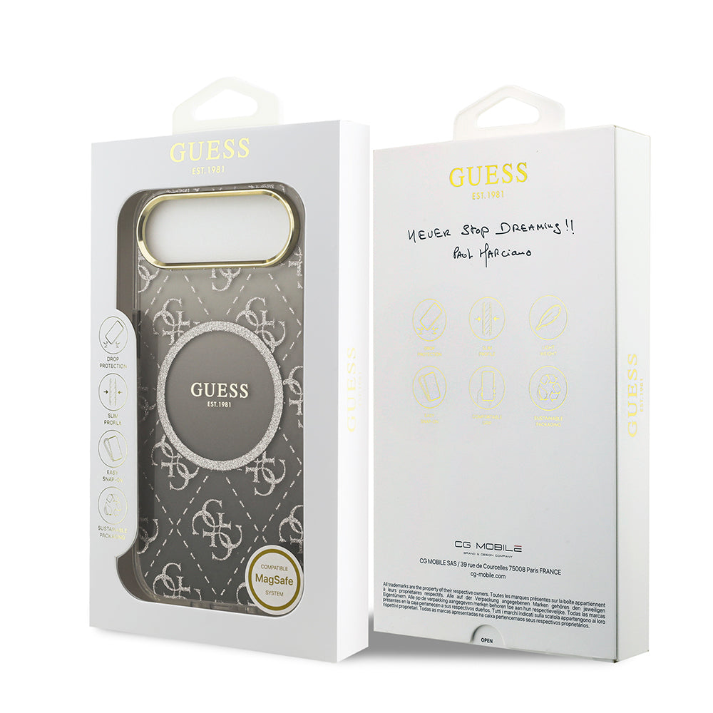 Apple iPhone 17 Air Kılıf Guess Orjinal Lisanslı M-safe Şarj Özellikli 4G Desenli Simli Silikon Kapak