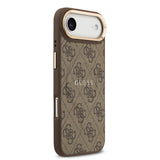 Apple iPhone 17 Air Kılıf Guess Orjinal Lisanslı M-safe Şarj Özellikli Gold Metal Kamera Çerçeveli PU Deri 4G Desenli Yazı Logolu Kapak
