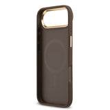 Apple iPhone 17 Air Kılıf Guess Orjinal Lisanslı M-safe Şarj Özellikli Gold Metal Kamera Çerçeveli PU Deri 4G Desenli Yazı Logolu Kapak
