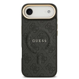Apple iPhone 17 Air Kılıf Guess Orjinal Lisanslı M-safe Şarj Özellikli Gold Metal Kamera Çerçeveli PU Deri 4G Desenli Yazı Logolu Kapak