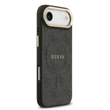 Apple iPhone 17 Air Kılıf Guess Orjinal Lisanslı M-safe Şarj Özellikli Gold Metal Kamera Çerçeveli PU Deri 4G Desenli Yazı Logolu Kapak
