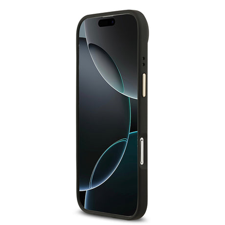 Apple iPhone 17 Air Kılıf Guess Orjinal Lisanslı M-safe Şarj Özellikli Gold Metal Kamera Çerçeveli PU Deri 4G Desenli Yazı Logolu Kapak