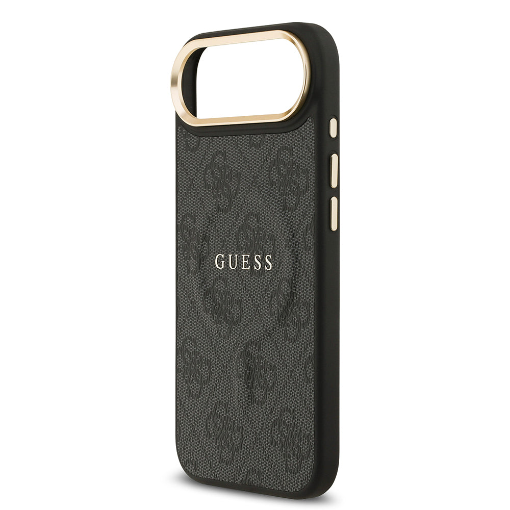 Apple iPhone 17 Air Kılıf Guess Orjinal Lisanslı M-safe Şarj Özellikli Gold Metal Kamera Çerçeveli PU Deri 4G Desenli Yazı Logolu Kapak