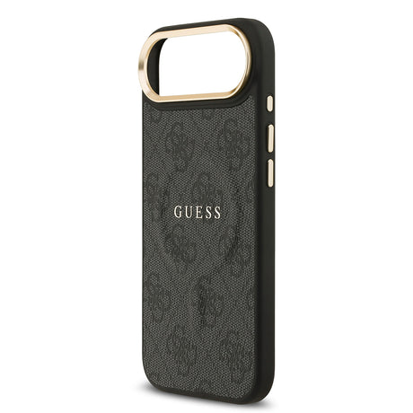 Apple iPhone 17 Air Kılıf Guess Orjinal Lisanslı M-safe Şarj Özellikli Gold Metal Kamera Çerçeveli PU Deri 4G Desenli Yazı Logolu Kapak