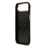 Apple iPhone 17 Air Kılıf Guess Orjinal Lisanslı M-safe Şarj Özellikli Gold Metal Kamera Çerçeveli PU Deri 4G Desenli Yazı Logolu Kapak