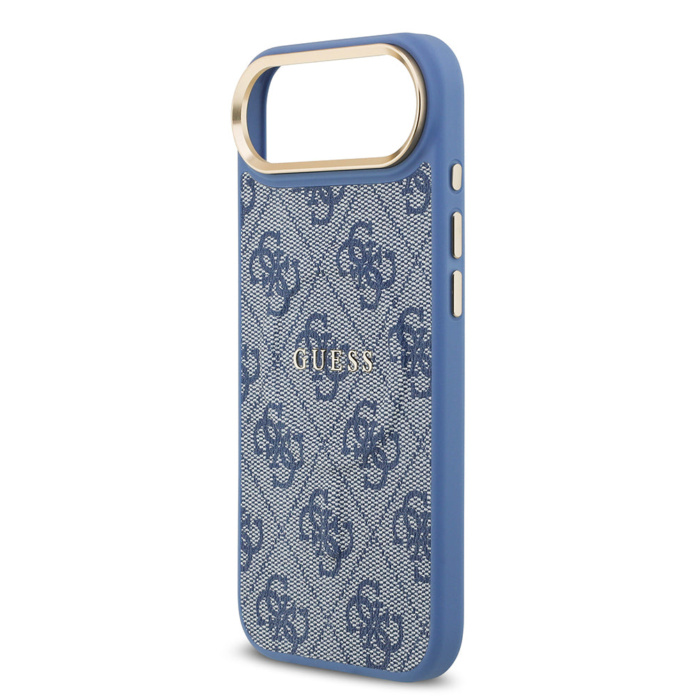 Apple iPhone 17 Air Kılıf Guess Orjinal Lisanslı M-safe Şarj Özellikli Gold Metal Kamera Çerçeveli PU Deri 4G Desenli Yazı Logolu Kapak
