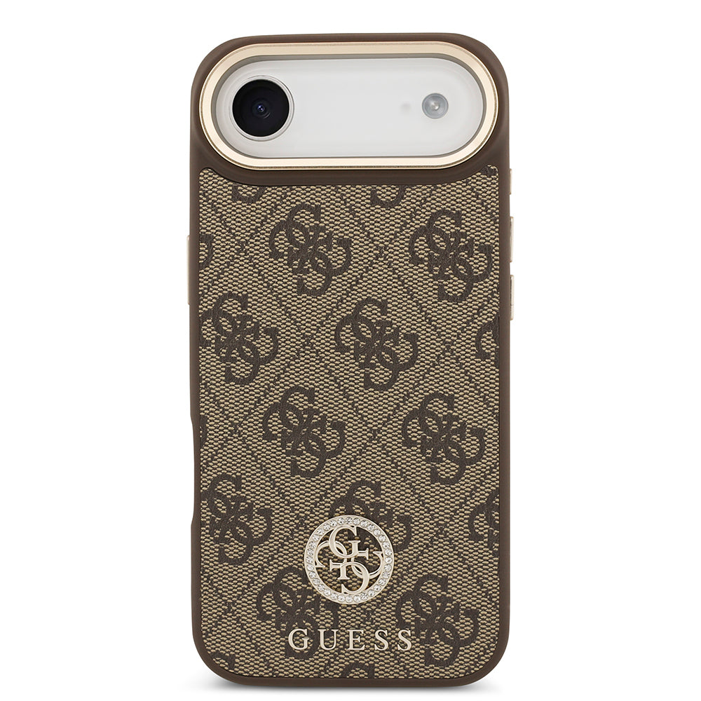 Apple iPhone 17 Air Kılıf Guess Orjinal Lisanslı M-safe Şarj Özellikli Gold Metal Kamera Çerçeveli Taşlı 4G Logolu Kapak