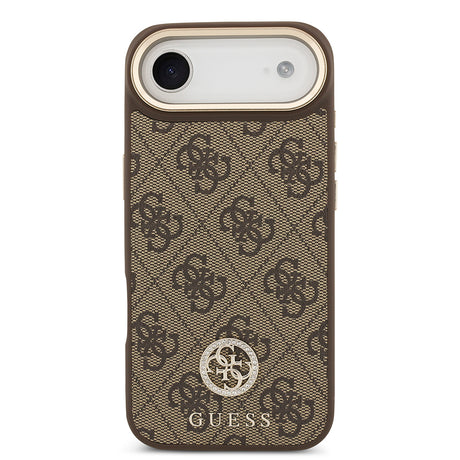 Apple iPhone 17 Air Kılıf Guess Orjinal Lisanslı M-safe Şarj Özellikli Gold Metal Kamera Çerçeveli Taşlı 4G Logolu Kapak