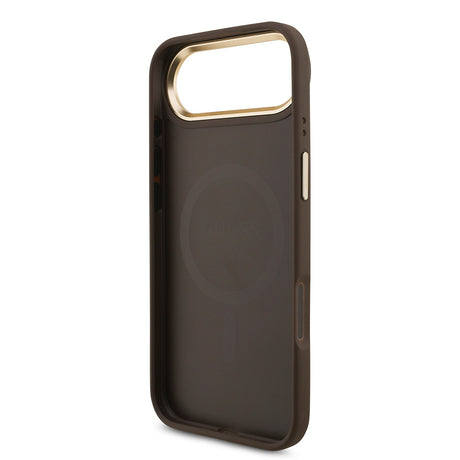 Apple iPhone 17 Air Kılıf Guess Orjinal Lisanslı M-safe Şarj Özellikli Gold Metal Kamera Çerçeveli Taşlı 4G Logolu Kapak