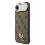 Apple iPhone 17 Air Kılıf Guess Orjinal Lisanslı M-safe Şarj Özellikli Gold Metal Kamera Çerçeveli Taşlı 4G Logolu Kapak