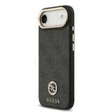 Apple iPhone 17 Air Kılıf Guess Orjinal Lisanslı M-safe Şarj Özellikli Gold Metal Kamera Çerçeveli Taşlı 4G Logolu Kapak