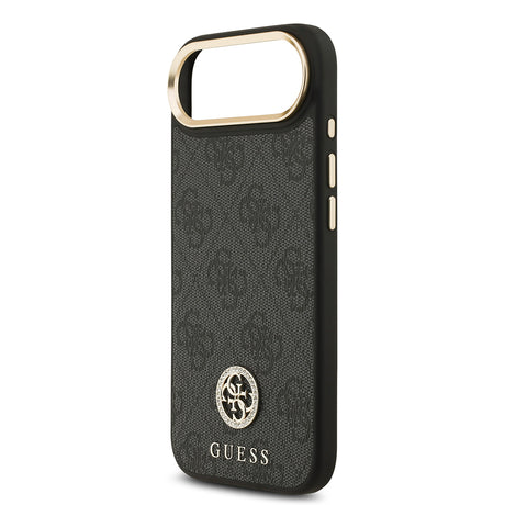 Apple iPhone 17 Air Kılıf Guess Orjinal Lisanslı M-safe Şarj Özellikli Gold Metal Kamera Çerçeveli Taşlı 4G Logolu Kapak
