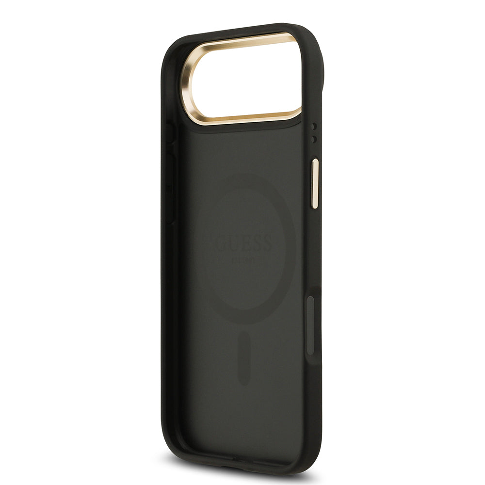 Apple iPhone 17 Air Kılıf Guess Orjinal Lisanslı M-safe Şarj Özellikli Gold Metal Kamera Çerçeveli Taşlı 4G Logolu Kapak