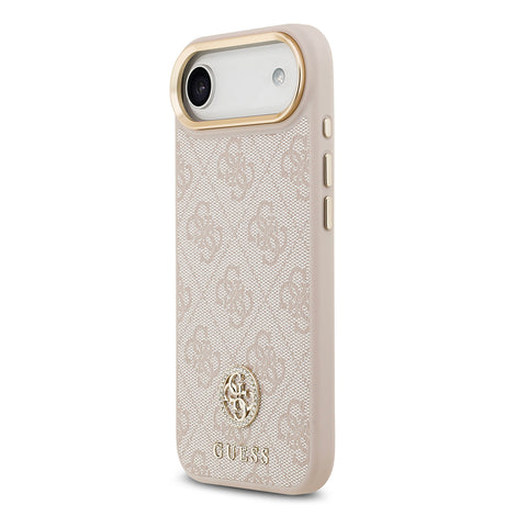Apple iPhone 17 Air Kılıf Guess Orjinal Lisanslı M-safe Şarj Özellikli Gold Metal Kamera Çerçeveli Taşlı 4G Logolu Kapak