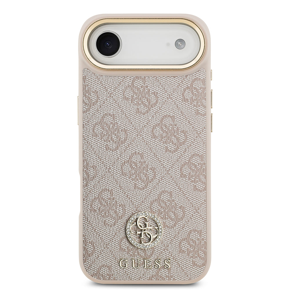 Apple iPhone 17 Air Kılıf Guess Orjinal Lisanslı M-safe Şarj Özellikli Gold Metal Kamera Çerçeveli Taşlı 4G Logolu Kapak