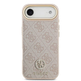 Apple iPhone 17 Air Kılıf Guess Orjinal Lisanslı M-safe Şarj Özellikli Gold Metal Kamera Çerçeveli Taşlı 4G Logolu Kapak