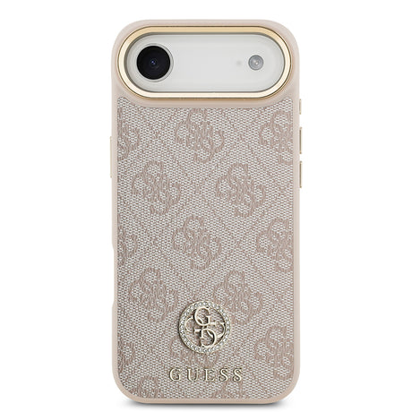 Apple iPhone 17 Air Kılıf Guess Orjinal Lisanslı M-safe Şarj Özellikli Gold Metal Kamera Çerçeveli Taşlı 4G Logolu Kapak
