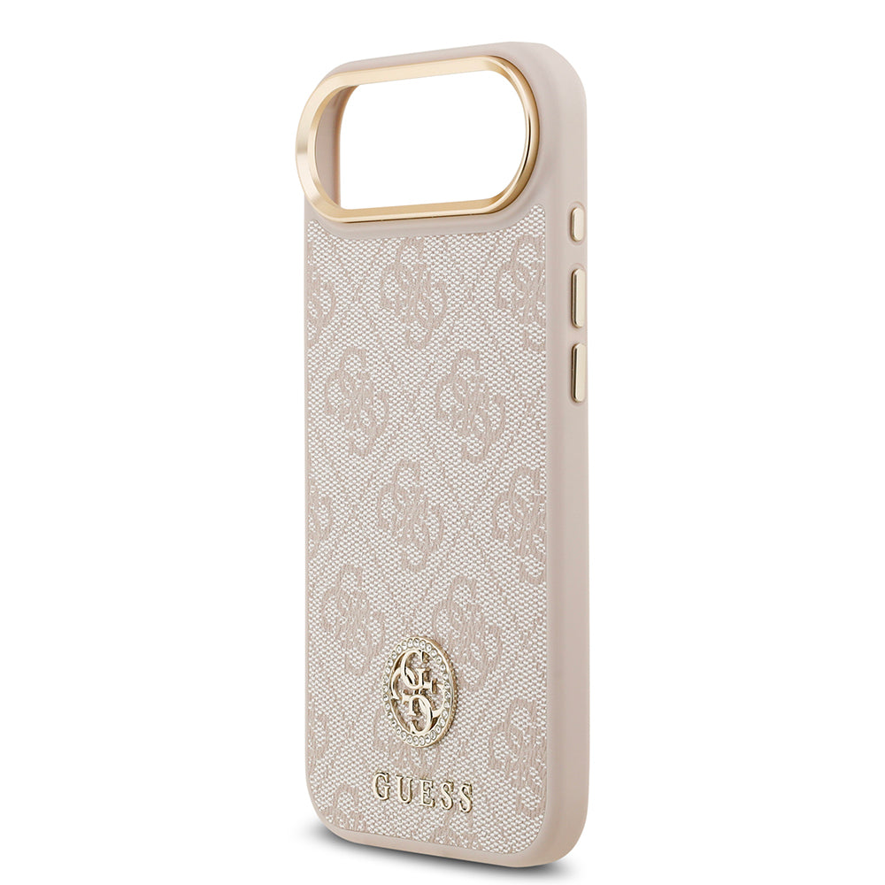 Apple iPhone 17 Air Kılıf Guess Orjinal Lisanslı M-safe Şarj Özellikli Gold Metal Kamera Çerçeveli Taşlı 4G Logolu Kapak