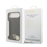 Apple iPhone 17 Air Kılıf Guess Orjinal Lisanslı M-safe Şarj Özellikli Gold Metal Kamera Çerçeveli Taşlı Üçgen Logo 4G Desenli Kapak