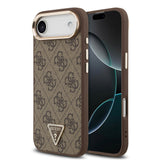 Apple iPhone 17 Air Kılıf Guess Orjinal Lisanslı M-safe Şarj Özellikli Gold Metal Kamera Çerçeveli Taşlı Üçgen Logo 4G Desenli Kapak