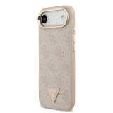 Apple iPhone 17 Air Kılıf Guess Orjinal Lisanslı M-safe Şarj Özellikli Gold Metal Kamera Çerçeveli Taşlı Üçgen Logo 4G Desenli Kapak