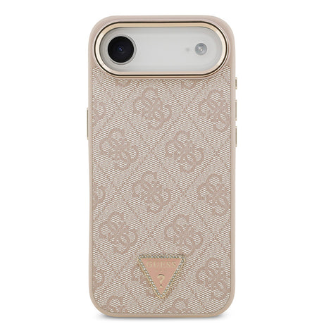 Apple iPhone 17 Air Kılıf Guess Orjinal Lisanslı M-safe Şarj Özellikli Gold Metal Kamera Çerçeveli Taşlı Üçgen Logo 4G Desenli Kapak