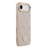 Apple iPhone 17 Air Kılıf Guess Orjinal Lisanslı M-safe Şarj Özellikli Gold Metal Kamera Çerçeveli Taşlı Üçgen Logo 4G Desenli Kapak