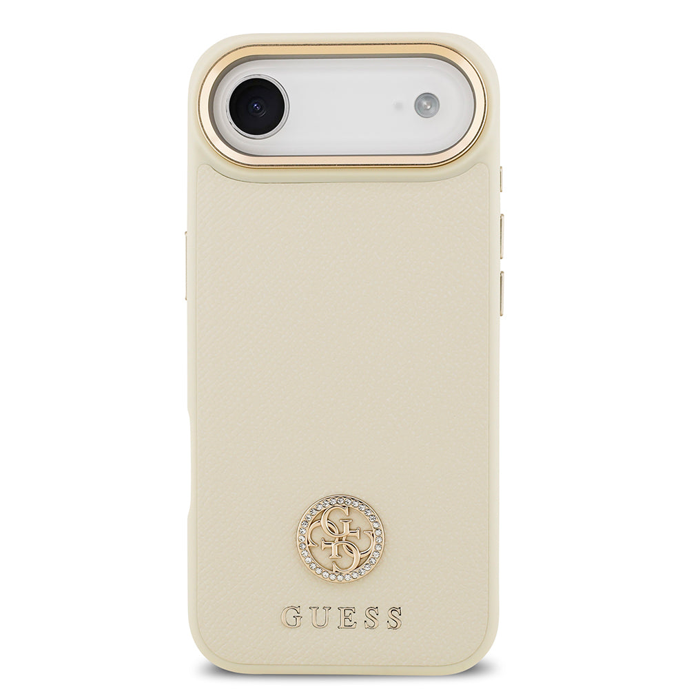 Apple iPhone 17 Air Kılıf Guess Orjinal Lisanslı M-safe Şarj Özellikli Grained Yazı ve Taşlı 4G Logolu Kapak
