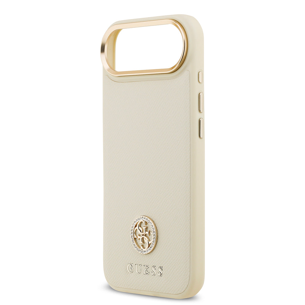Apple iPhone 17 Air Kılıf Guess Orjinal Lisanslı M-safe Şarj Özellikli Grained Yazı ve Taşlı 4G Logolu Kapak