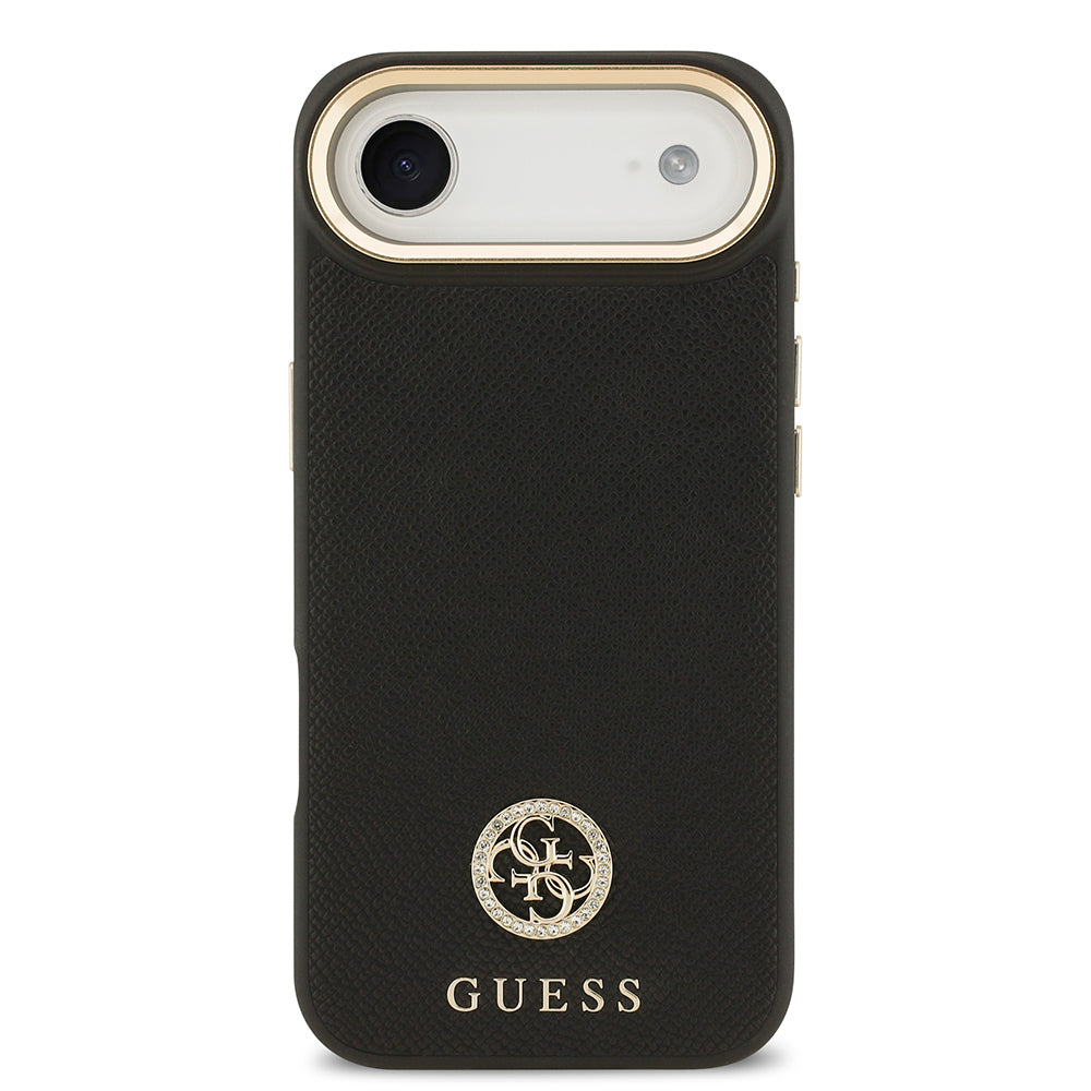 Apple iPhone 17 Air Kılıf Guess Orjinal Lisanslı M-safe Şarj Özellikli Grained Yazı ve Taşlı 4G Logolu Kapak