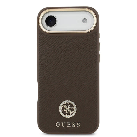 Apple iPhone 17 Air Kılıf Guess Orjinal Lisanslı M-safe Şarj Özellikli Grained Yazı ve Taşlı 4G Logolu Kapak