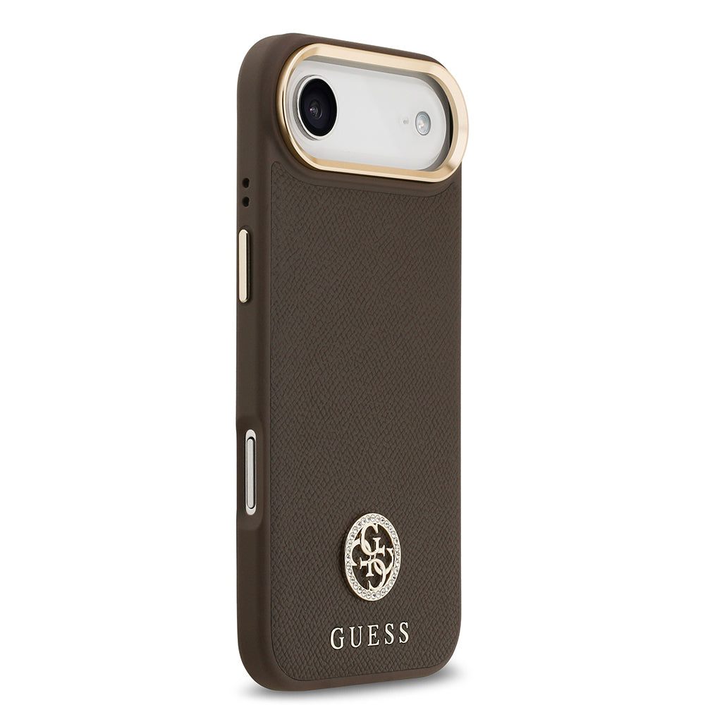 Apple iPhone 17 Air Kılıf Guess Orjinal Lisanslı M-safe Şarj Özellikli Grained Yazı ve Taşlı 4G Logolu Kapak