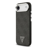 Apple iPhone 17 Air Kılıf Guess Orjinal Lisanslı M-safe Şarj Özellikli Gümüş Metal Kamera Çerçeveli Üçgen Logo 4G Desenli Kapak