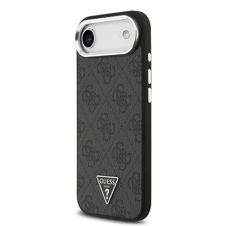 Apple iPhone 17 Air Kılıf Guess Orjinal Lisanslı M-safe Şarj Özellikli Gümüş Metal Kamera Çerçeveli Üçgen Logo 4G Desenli Kapak