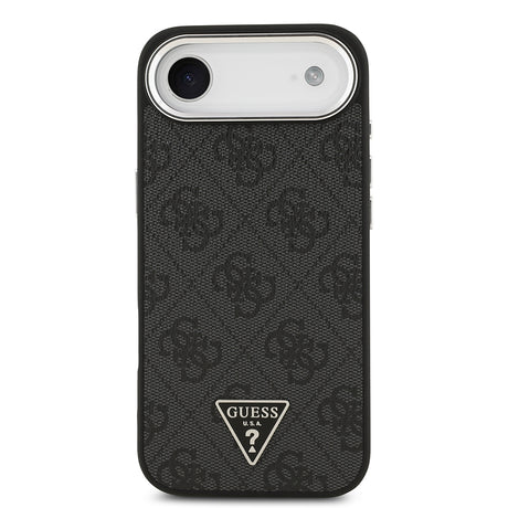 Apple iPhone 17 Air Kılıf Guess Orjinal Lisanslı M-safe Şarj Özellikli Gümüş Metal Kamera Çerçeveli Üçgen Logo 4G Desenli Kapak