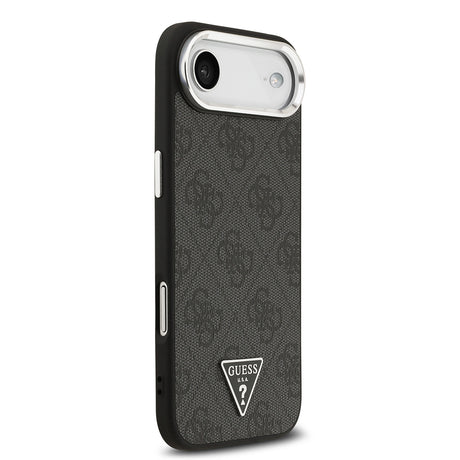 Apple iPhone 17 Air Kılıf Guess Orjinal Lisanslı M-safe Şarj Özellikli Gümüş Metal Kamera Çerçeveli Üçgen Logo 4G Desenli Kapak